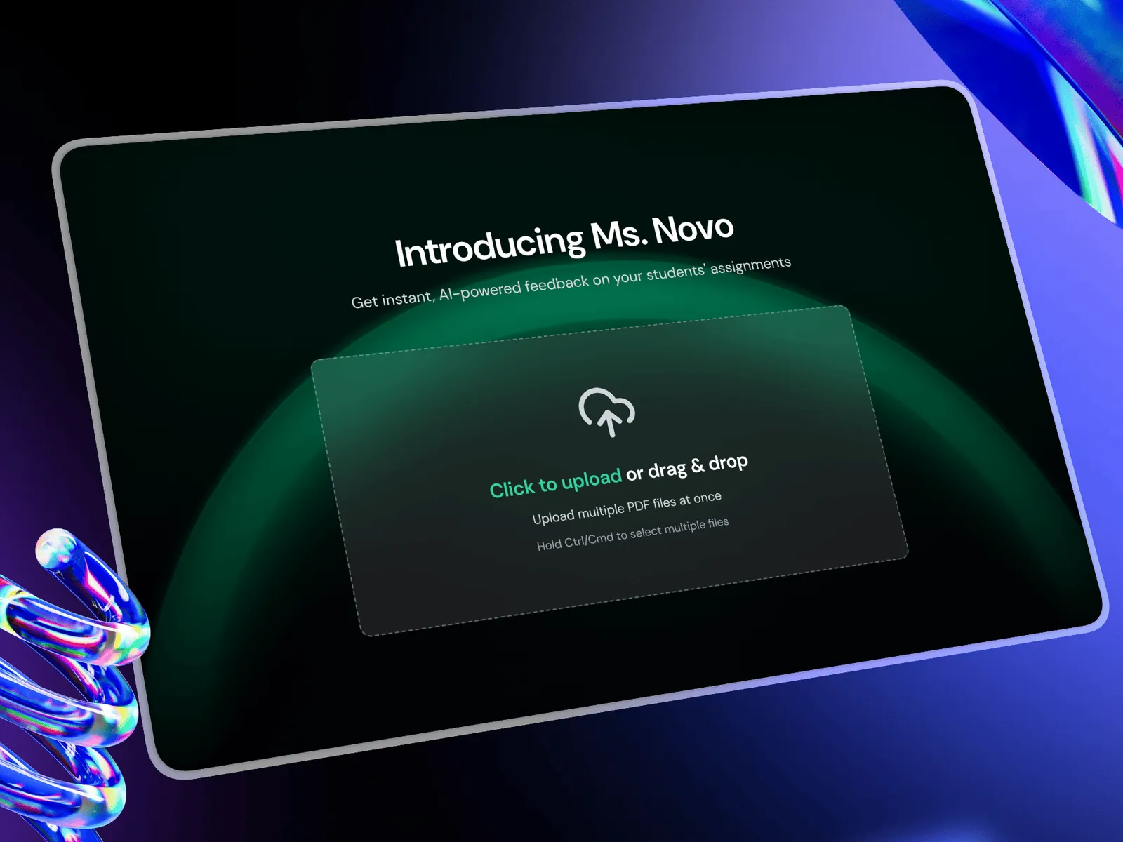 MsNovo upload screen for submitting multiple assignment PDFs